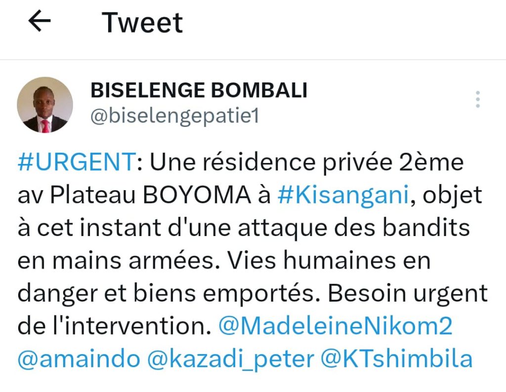 %name Kisangani : Des bandits à mains armées sattaquent à la résidence dun avocat.